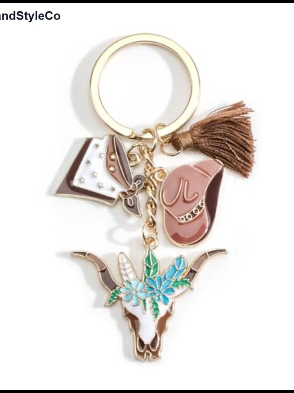 Western Cowboy Hat Keychain Fringe Detail Cow Skull Charm